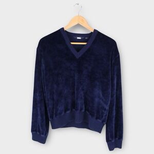 Vintage Arrow Sportswear Velour Sweater Navy Blue V-Neck Pullover Men's Large‎